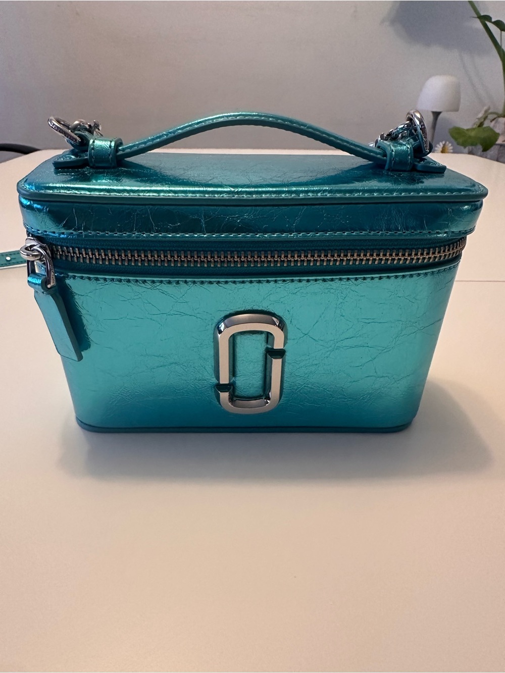 Marc Jacobs Metallic Teal Vanity Case with Top Handle